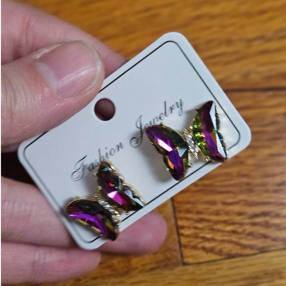 NWT! Sweet On Trend Oil Slick Butterfly Gold-Tone Mixed Metal Stud Earrings
